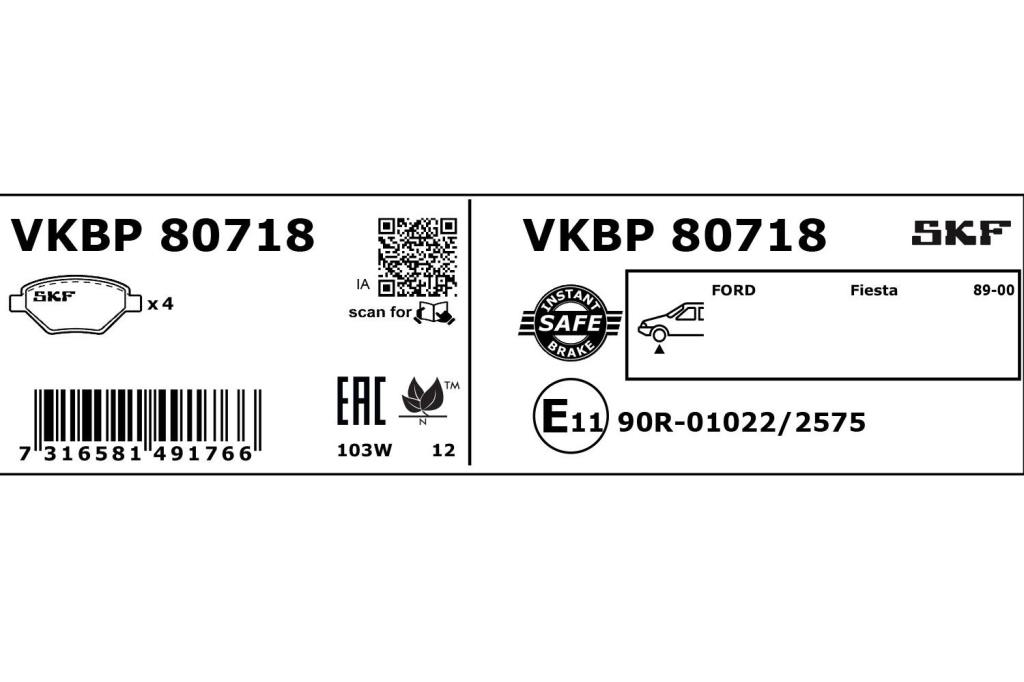 Jogo de 4 pastilhas de travão SKF ref. VKBP 80718